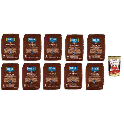 De Cecco Integrale Mezze Penne Rigate N° 141, Pasta integrale, Vollkornnudeln, 10x 500 g Internationale Nudeln italienisch Original