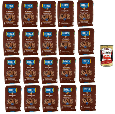 Italian Gourmet Internationale Nudeln De Cecco Integrale Pennoni rigati N° 39, Pasta integrale, Vollkornnudeln, 20x 500g + Italian Gourmet polpa 400g 8032804040014