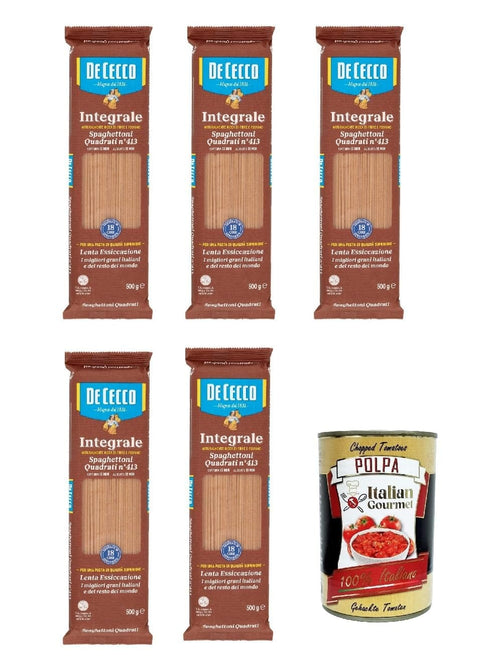 Italian Gourmet Internationale Nudeln De Cecco Integrale Spaghettoni quadrati N° 413, Pasta integrale, Vollkornnudeln, 5x 500g + Italian Gourmet polpa 400g 8032804040014