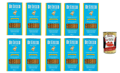 Italian Gourmet Internationale Nudeln De Cecco Le Specialità Lasagna Riccia N°1, 100% Italienisch Pasta Nudeln 10x 500g + Italian Gourmet Polpa 400g 8032804040014
