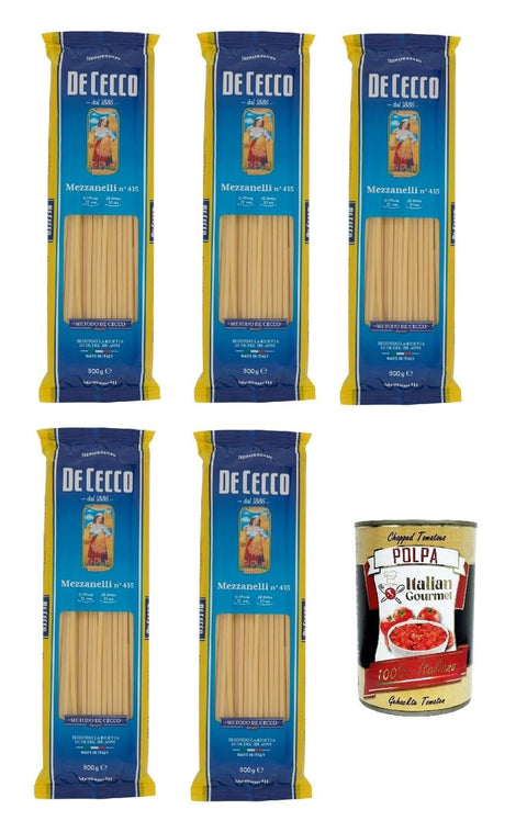 Italian Gourmet Internationale Nudeln De Cecco Mezzanelli N°415, 100% Italienisch Pasta Nudeln 5x 500g + Italian Gourmet Polpa 400g 8032804040014