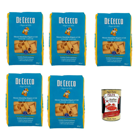 DE CECCO Mezze Maniche Rigate N°136 100% Pasta Nudeln 5x500g Original italienisch