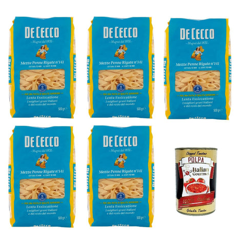 De Cecco Mezze Penne rigate N°141 100% Italienisch Pasta Nudeln 5x 500 g Internationale Nudeln Original