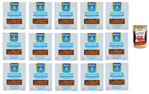 Italian Gourmet Internationale Nudeln De Cecco Penne rigate senza Glutine No.41, Glutenfrei,100% Italienisch Pasta Nudeln gluten free 15x 400G + Italian Gourmet polpa 400g 8032804040014