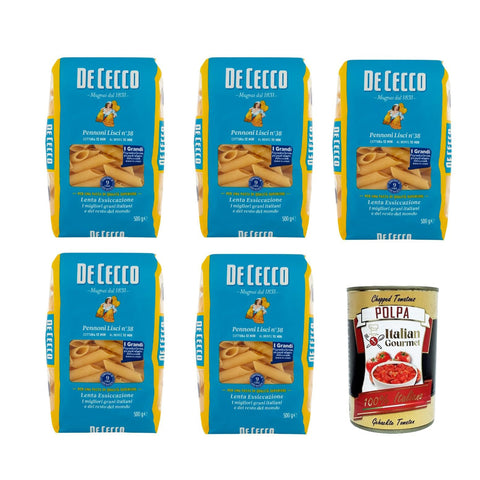 De Cecco Pennoni Lisci N°38, 100% Italienisch Pasta Nudeln 5x 500 g Internationale Nudeln Original