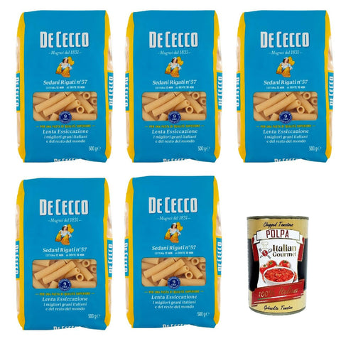 DE CECCO Sedani Rigati N°57, 100% Pasta Nudeln 5x500g Original italienisch