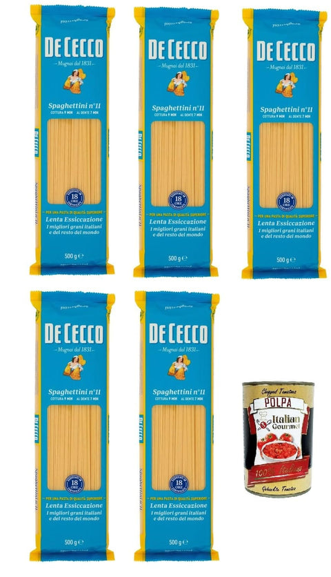 Italian Gourmet Internationale Nudeln De Cecco Spaghettini N°11 100% Italienisch Pasta Nudeln 5x 500g + Italian Gourmet Polpa 400g 8032804040014