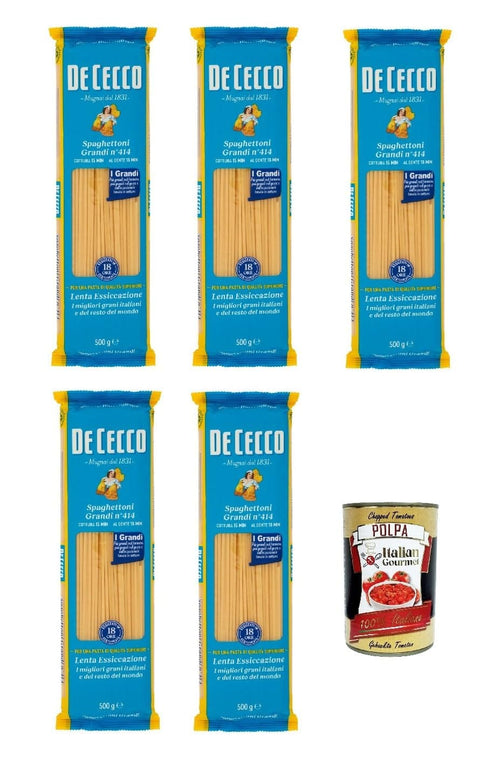 Italian Gourmet Internationale Nudeln De Cecco Spaghettoni Grandi N°414, 100% Italienisch Pasta Nudeln 5x 500g + Italian Gourmet Polpa 400g 8032804040014