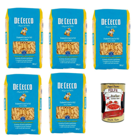 De Cecco Tubetti Lisci N°62, 100% Italienisch Pasta Nudeln 5x 500 g Internationale Nudeln Original