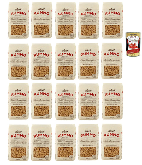 Italian Gourmet Internationale Nudeln Rummo Anelli Siciliani n° 23 Pasta Lenta Lavorazione Teigwaren aus Hartweizengrieß Bronze-Zeichnung 20x 500g + Italian Gourmet polpa 400g 8032804040014