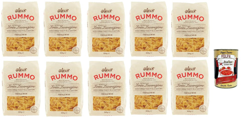 Italian Gourmet Internationale Nudeln Rummo Farfalle n° 85 Pasta Lenta Lavorazione Teigwaren aus Hartweizengrieß Bronze-Zeichnung 10x 500g + Italian Gourmet polpa 400g 8032804040014