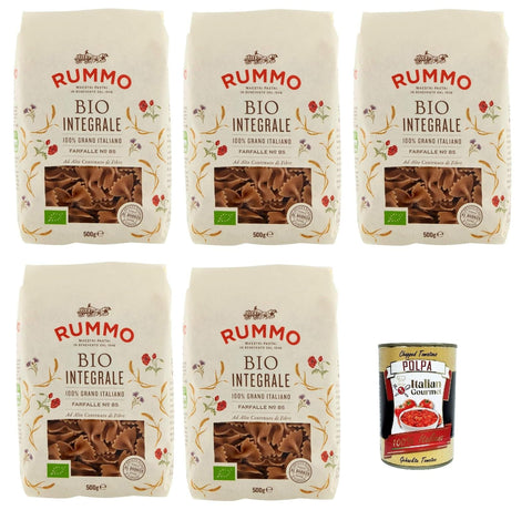 Italian Gourmet Internationale Nudeln Rummo Pasta Integrale Farfalle N° 85, Vollkornnudeln Nudeln Vollkorn Italienische Pasta 5x 500g + Italian Gourmet polpa 400g 8032804040014
