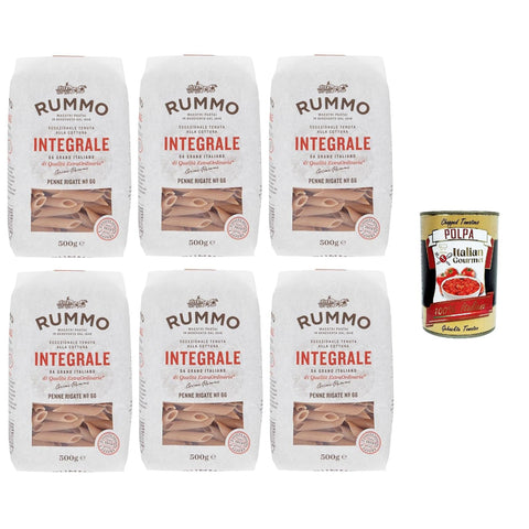 Rummo Pasta Integrale Penne Rigate N°66 Vollkornnudeln Nudeln Vollkorn Italienische Pasta 6x500 g italienisch Original + kostenlos polpa 400 g
