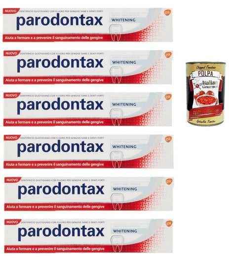 Italian Gourmet Intime Pflege & Hygiene Parodontax Dentifricio Whitening, Zahnpasta für gesundes Zahnfleisch und starke Zähne, 6x 75ml + Italian Gourmet polpa 400g 8032804040014