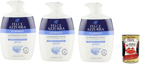 Felce Azzurra Klassisches intimes Waschmittel für die tägliche intime Hygiene mit pH Wert von 4,5, empfindliche Anti Odor Intimen Seife, 3x 250 ml italienisch Original