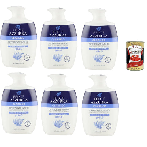 Felce Azzurra, Klassisches intimes Waschmittel für die tägliche intime Hygiene mit pH -Wert von 4, 5, empfindliche Anti -Odor -Intimen -Seife, 6x250 ml