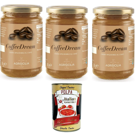 Agrisicilia CoffeeDream streichfähige Kaffeecreme mit zartem Geschmack ideal für Sandwiches Frühstück und Desserts 3x330 g italienisch Original Pastasauce +
