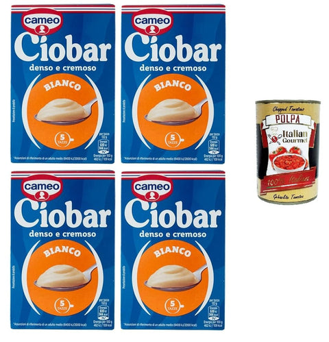 Italian Gourmet Kakao & Heiße Schokolade Cameo Ciobar Bianco- Pulver Zubereitung für Heiße Weiße Schokolade Hot Chocolate 4x 105g-Packung, jede Packung enthält 5 Beutel à 21g + Italian Gourmet polpa 400g 8032804040014