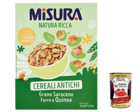 Misura Cereali Natura ricca Cornflakes mit Urgetreide mit Buchweizen Dinkel und Quinoa 350 g 6x italienisch Original Reis + gratis polpa 400 g