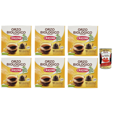 Crastan Orzo, 60 Kapseln, 6 Kisten mit 10 Kapseln Gerstengetränk, Kapseln, die mit süßem Geschmack, glutenfreies Getränk, ohne Koffein und Zucker italienisch Original