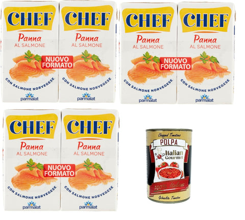 Italian Gourmet Käse & Alternativen auf Pflanzenbasis Parmalat Panna Chef al Salmone Sahne Kochcreme creme mit Lachs, double cream with salmon, 3x (2x125ml) + Italian Gourmet polpa 400g 8032804040014