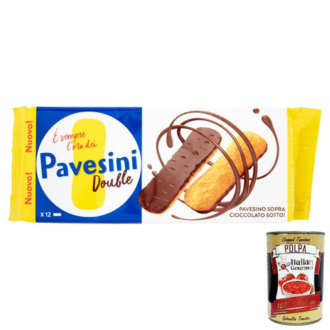 Italian Gourmet Kekse 12x Barilla Pavesi Pavesini Double Eier Kekse mit dunkler Schokolade Basis 60g Italienische Kekse Biscuits Cookies + Italian gourmet polpa 400g 8013355501209