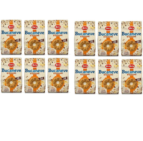 Italian Gourmet Kekse 12x Doria Bucaneve Biscotti ai 6 Cereali Kekse mit Hafer, Dinkel, Weizen, Reis, Buchweizen und Gerste 300g Beutel 8000605151710