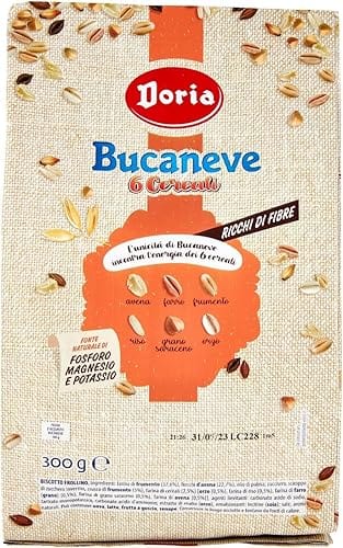 Italian Gourmet Kekse 12x Doria Bucaneve Biscotti ai 6 Cereali Kekse mit Hafer, Dinkel, Weizen, Reis, Buchweizen und Gerste 300g Beutel 8000605151710