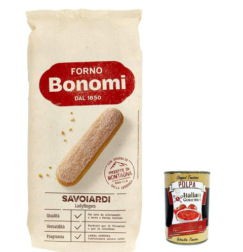 Italian Gourmet Kekse 12x Italienische Löffelbiskuits, Savoiardi, Ladyfingers, für Tiramisu, biscuits cookies kekse 400g + Italian Gourmet polpa 400g 8002720003257