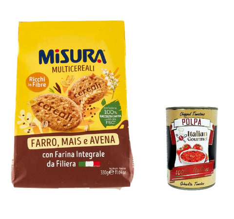 Italian Gourmet Kekse 12x Misura Integrali Mehrkorn-Vollkornkekse mit knusprigen Cerealien 330g + Italian gourmet polpa 400g 8002590043339
