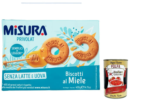 Italian Gourmet Kekse 12x Misura Privolat al miele Honig kekse, ohne Milch und Eier, biscuit cookies 400g + Italian Gourmet polpa 400g 8002590077044
