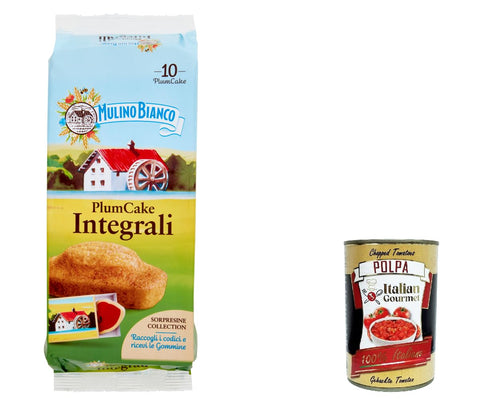 12x Mulino Bianco Plumcake Integrale Merenda, Brioche Vollkorn kuchen Joghurt Mit 100% vollem Mehl 330 g + Ittalian Gourmet polpa 400 g italienisch Original