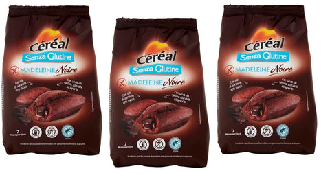 Italian Gourmet Kekse 3x Céréal Madeleine Noire Senza Glutine Süßer Snack mit Kakaofüllung Glutenfrei 200g Beutel 3175681099647