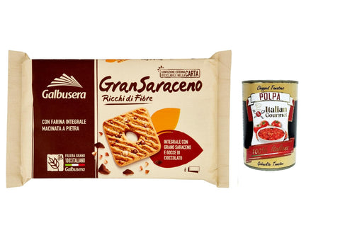 Italian Gourmet Kekse 3x Galbusera GranSaraceno, Kekse reich an Vollfaser mit Buchweizen und Schokoladenchips 260g + Italian gourmet polpa 400g 8002190006147