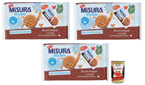Italian Gourmet Kekse 3x Misura Dolcesenza,Biscotti Integrali con Cereali,Vollkornkekse mit Müsli,Ohne Zuckerzusatz 280g,Italian Gourmet Polpa di Pomodoro 400g Dose 8002590081850