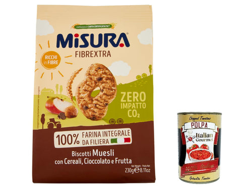 Italian Gourmet Kekse 3x Misura Kekse Integrali Fibrextra Muesli Vollkebekekuiten biscuits mit Müsli, Schokoladen- und Obsttropfen, 100% Vollkornmehl, reich an Ballaststoffen, 230g 8002590042646