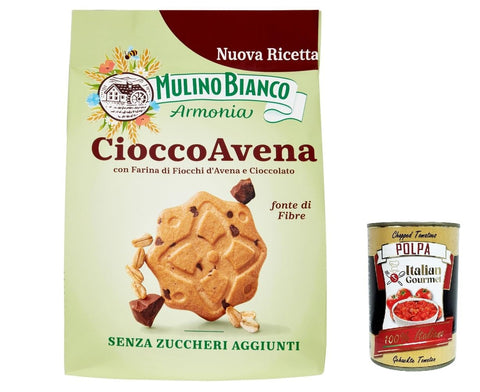 Italian Gourmet Kekse 3x Mulino Bianco Cioccoavena Kekse mit weniger Fett, dunkler Schokolade, Haferflocken und Orangenschale, 270 g + Italian gourmet polpa 400g 8076809584005