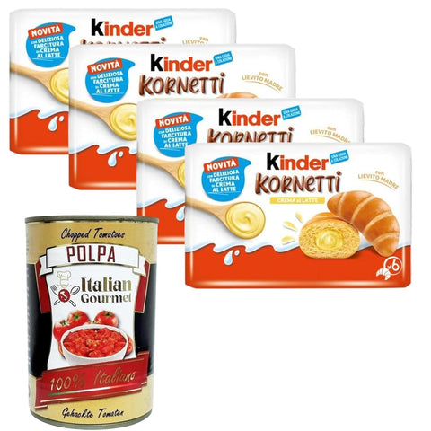 Italian Gourmet Kekse 4x Kinder Kornetti Crema al Latte, Croissant mit Milchcremefüllung, 270g + Italian Gourmet polpa 400g 8000500457672