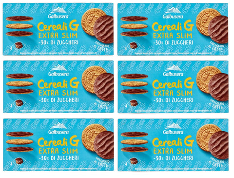 Italian Gourmet Kekse 6x Galbusera Cereali G Extra Slim Latte Müslikekse Kekse aus Getreide Umhüllt von Milchschokolade Packung à 120g, jede Packung enthält 4 Einzelportionen à 30g 8002190006536
