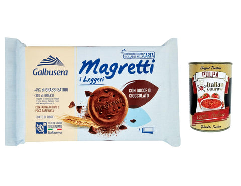 Italian Gourmet Kekse 6x Galbusera Magretti i Leggeri, Kekse mit Schokoladentropfen, biscuits cookies, 260g + Italian Gourmet polpa 400g 8002190001852