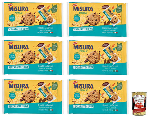 Italian Gourmet Kekse 6x Misura Privolat,Kekse mit Müsli und Schokoladentropfen,Ohne Milch,Laktosefrei und ohne Eier,Packung mit 280g + Italian Gourmet Polpa di Pomodoro 400g Dose 8002590081843