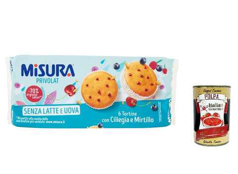 Italian Gourmet Kekse 6x Misura Tortine con Ciliegia e Mirtillo Privolat Törtchen mit Kirsche und Heidelbeere ohne Milch und Eier 290g + Italian Gourmet polpa 400g 8002590022860