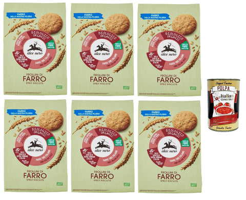 Italian Gourmet Kekse Alce Nero Frollini di Farro Dinkelkekse mit nativem Olivenöl extra 6x 300g + Italian Gourmet polpa 400g 8032804040014
