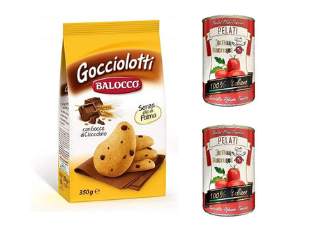 Italian Gourmet Kekse Balocco Gocciolotti Kekse mit Schokoladentropfen biscuits cookies 350g + Italian Gourmet 100% italienische geschälte Tomaten dosen 2x 400g 8388766535601
