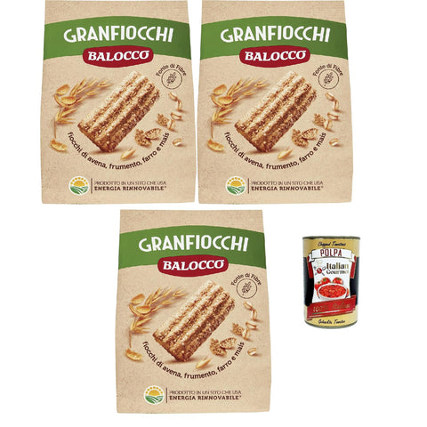 Balocco Granfiocchi Biscotti Integrali Vollkornkekse Kekse Biscuits mit Vollkorn Getreideflocken und mit braunen Zucker Körnern 3x 700g Original italienisch inkl. Italian Gourmet Polpa 400g