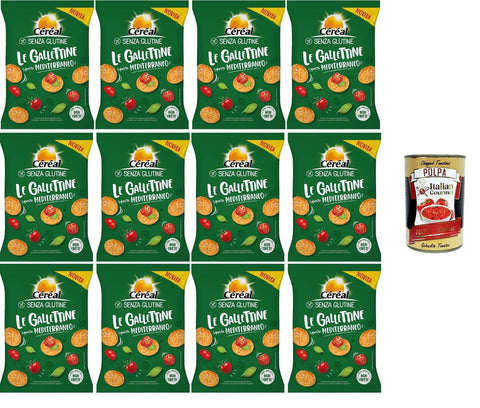 Italian Gourmet Kekse Céréal Le gallettine Gusto Mediterraneo Kekse mit mediterranem Geschmack 12x 70gr + Italian Gourmet polpa 400g 8032804040014