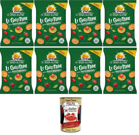 Italian Gourmet Kekse Céréal Le gallettine Gusto Mediterraneo Kekse mit mediterranem Geschmack 8x 70gr + Italian Gourmet polpa 400g 8032804040014