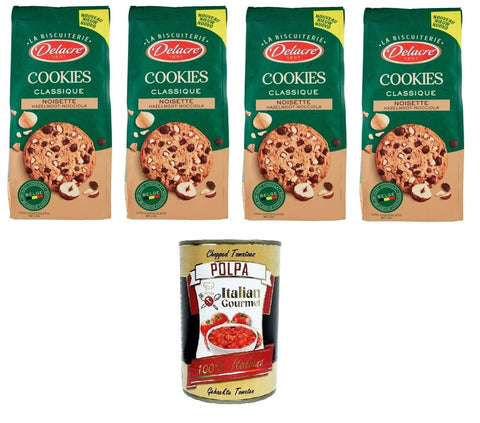 Italian Gourmet Kekse Delacre Cookies Classique Noisette Haselnuss-Haselnuss 4x136 g +Italian Gourmet polpa 400g 8032804040014