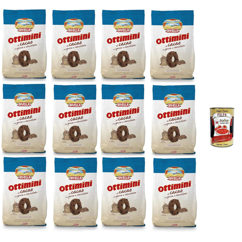 Divelle Ottimini Biscotti al cacao con gocce di cioccolato Ottimini Kakaokekse mit Schokoladenstückchen 12x400 italienisch Original