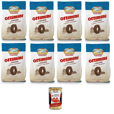 Divelle Ottimini Biscotti al cacao con gocce di cioccolato Ottimini Kakaokekse mit Schokoladenstückchen 8x400 italienisch Original
